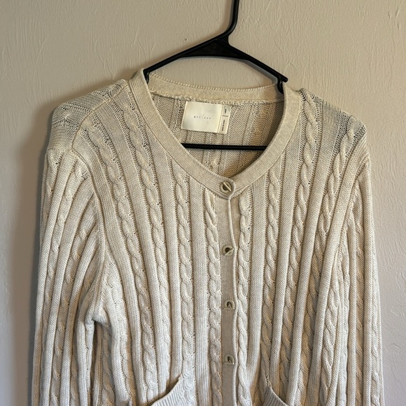 All:row Women's Cream Cable Knit Sofia cardigan Sweater cute cozy size large - Picture 2 of 9
